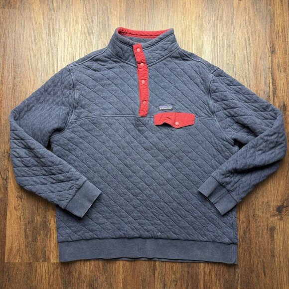 Patagonia Other - Patagonia Organic Cotton Quilted Snap T Pullover Sweater Large Navy Red 25371